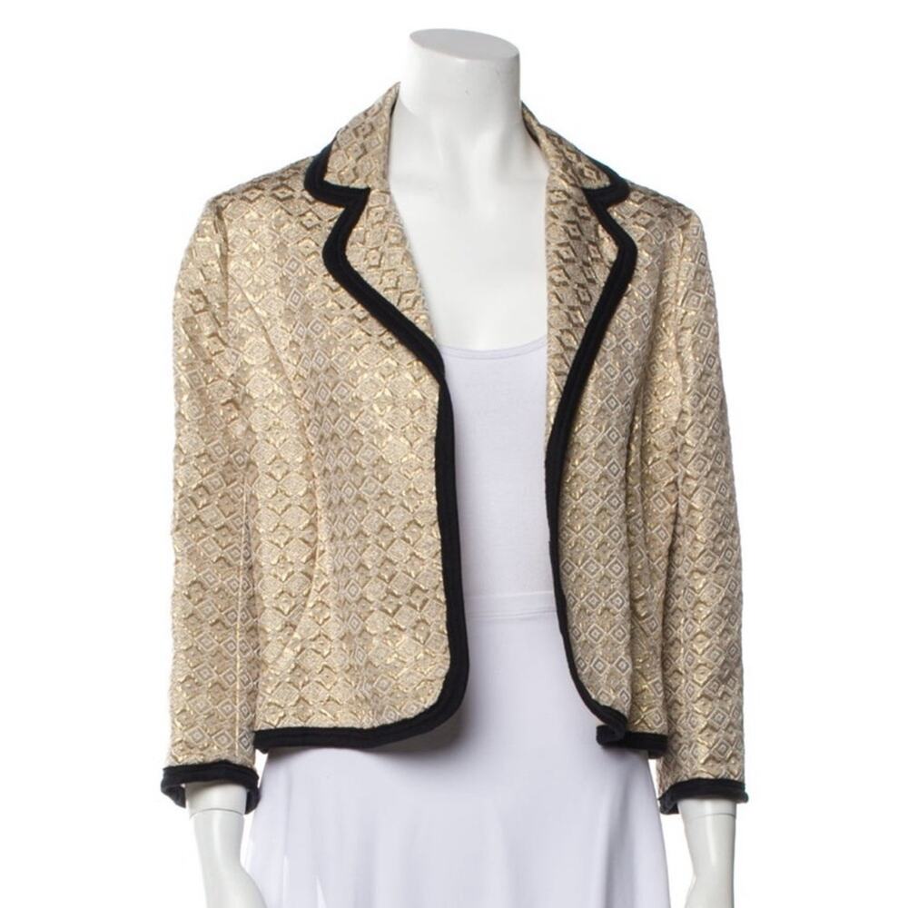 Marni Metallic Gold with Piping Tailored Open Front Evening Jacket Size 42 (6)